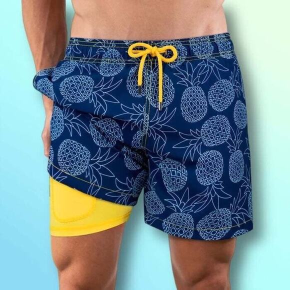 Capelle Miami Swim Trunks Mens Pineapple Compression Lined Blue NOWT - Picture 1 of 6